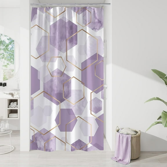 Modern Small Stall Shower Curtain for Bathroom, Lavender Geometric Art Decor Waterproof Bath Curtain, Fabric Shower Curtain Sets for Home Decor, 36" W x 72" L Inch