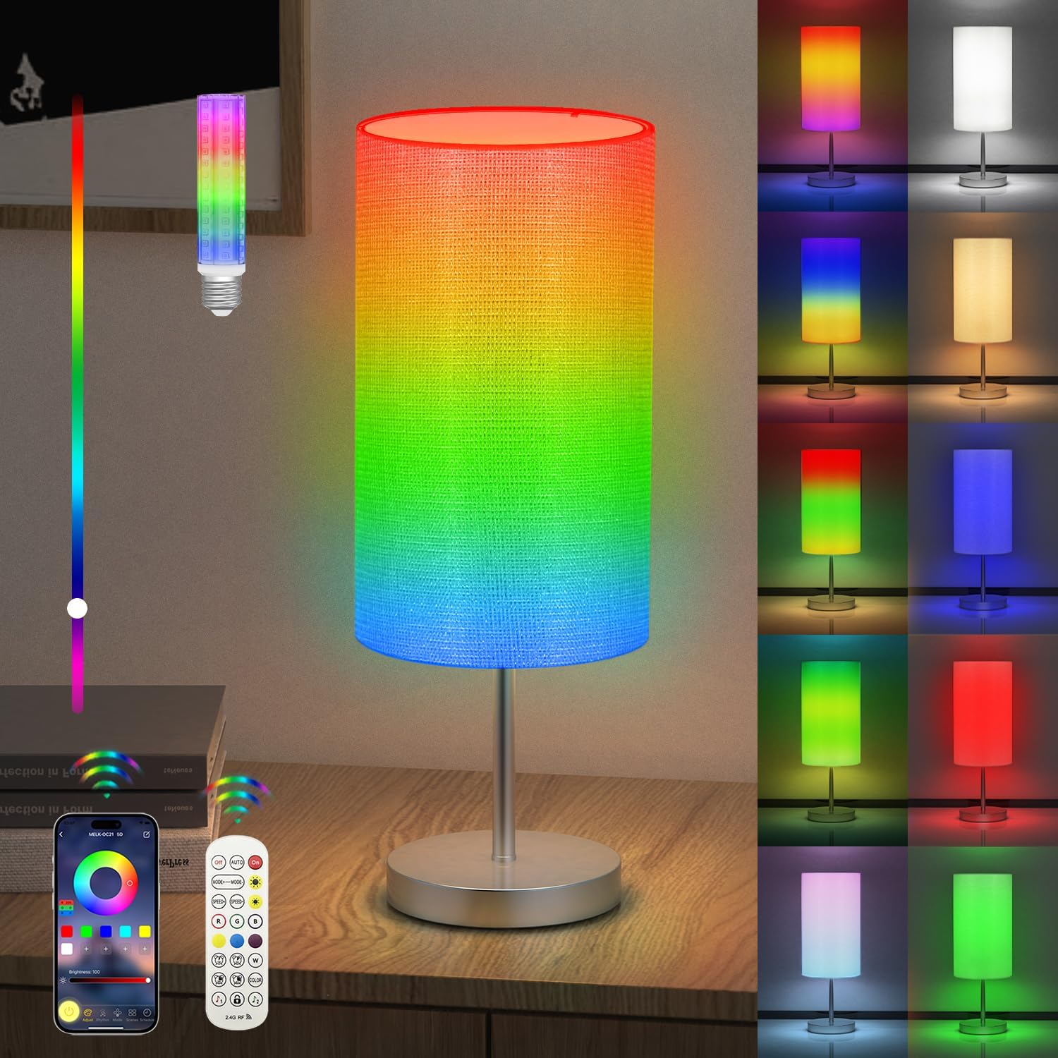 Modern Smart Bedside Table Lamp for Bedroom， Small Nightstand Lamps Decoration, 72 LED RGB