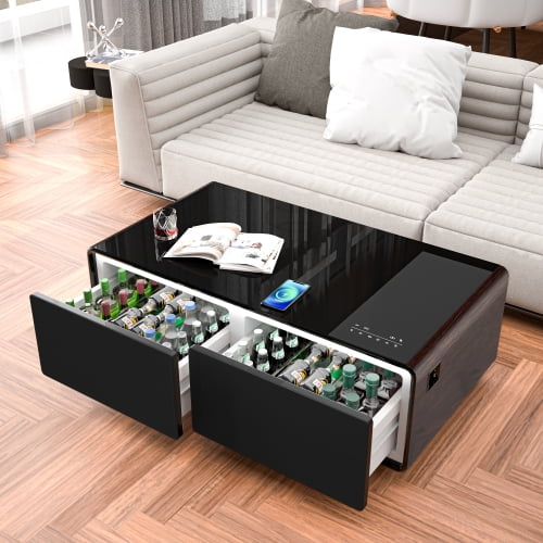 Modern Smart Coffee Table with Built-in Fridge, Bluetooth Speaker ...