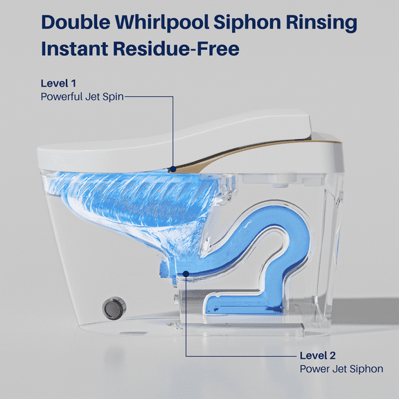 Modern Smart Toilet with Bidet, Auto Flush, Auto Open/Close Lid, Heated Seat, Warm Water Wash and Dryer, Foam Shield, Foot Sensor, ADA Comfort Height for Elderly and Families