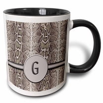 3drose, Modern Snakeskin with Round Framed Monogram Letter G, 11oz Two-tone Black Mug