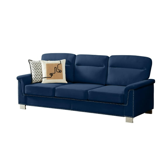 Modern Snowfleece Velvet Three Seat Sofa Couch with Nailhead Trim, High Back Support, Thick Foam Spring Cushions, Wood Metal Frame, 700LB Capacity, for Living Room Bedroom Office Lounge (Blue)