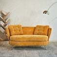 thumbnail image 1 of Modern Sofa with 2 Pillows and Golden Metal Legs, Velvet Upholstered Couch with Thickened Cushion and Curved Backrest, Comfy Loveseat for Living Room Bedroom Apartment, Yellow., 1 of 9