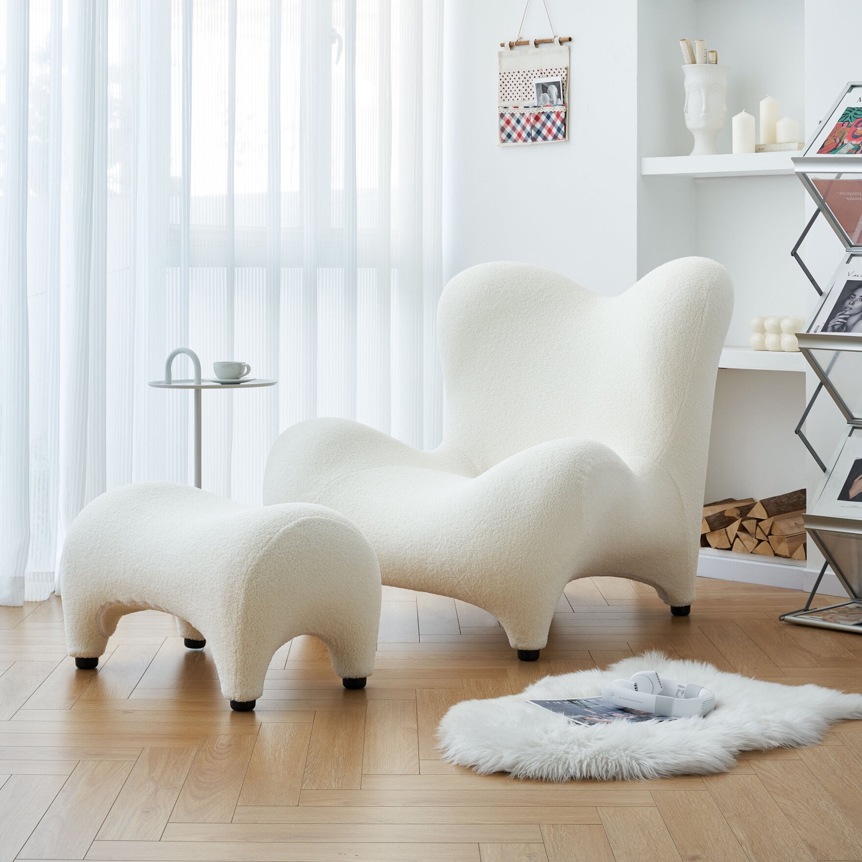 Modern Sofa Chair and Ottoman Set with High Backrest Nest Shaped Fabric Armchair 800 LBS Capacity For Living Room Lounge Bedroom Reading Room Office Beige Walmart