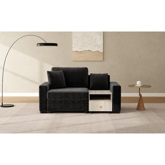 Modern Sofa Couch 63.2" Modular Sofa Upholstered Sofa Couch with Storage Armrest and Center Console for Living Room, Black - Sectional Sofa