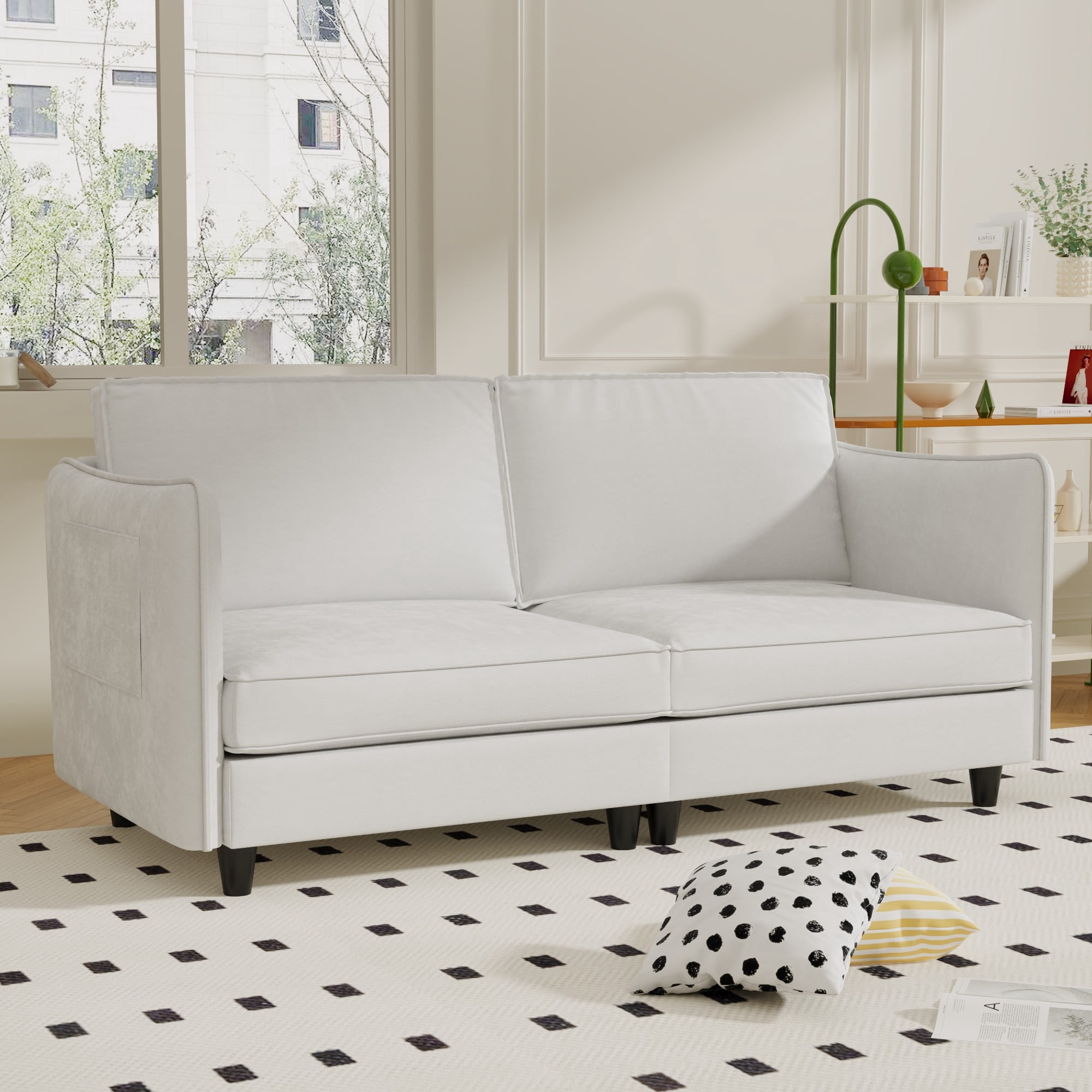 Modern Sofa Couch,74.27'' Loveseat Sofa Mid Century Comfy Couch, 2-Seater Love Seats for Small Spaces, Apartment,Beige