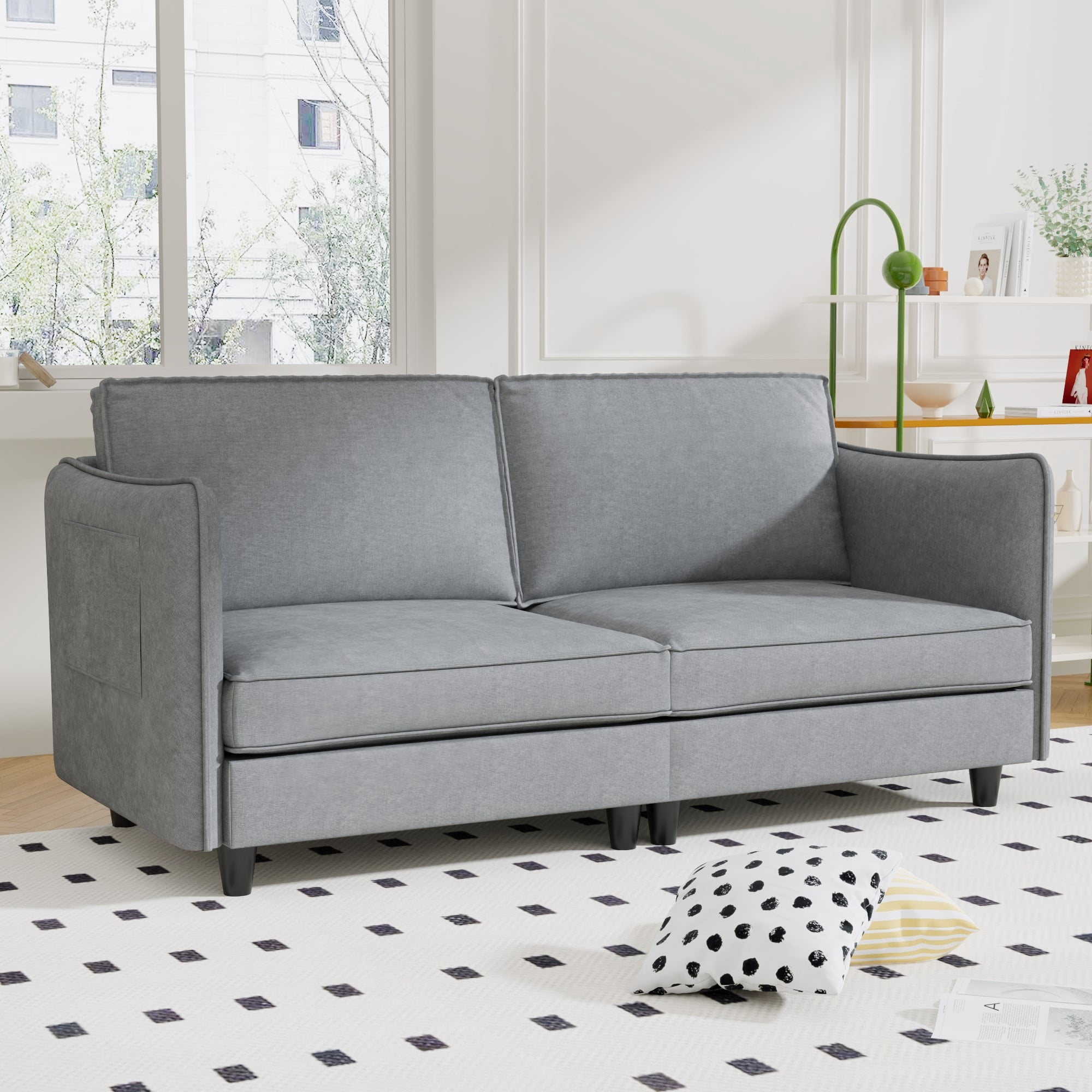 Modern Sofa Couch,74.27'' Loveseat Sofa Mid Century Comfy Couch, 2-Seater Love Seats for Small Spaces, Apartment,Grey