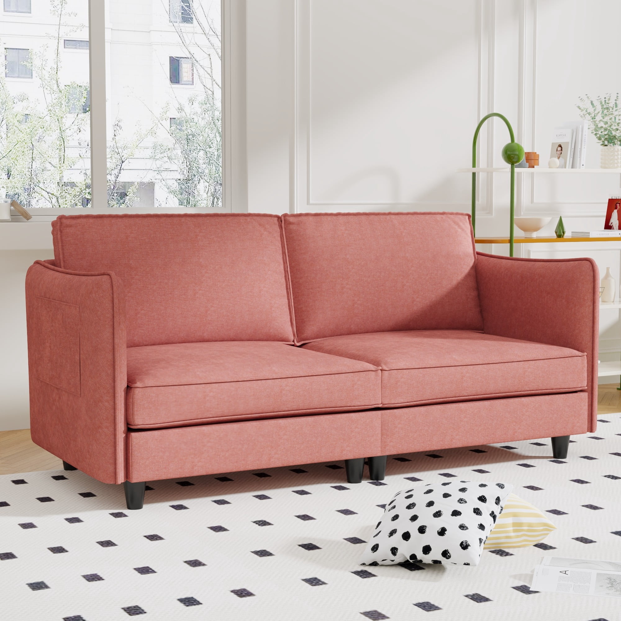 Modern Sofa Couch,74.27'' Loveseat Sofa Mid Century Comfy Couch, 2-Seater Love Seats for Small Spaces, Apartment,Red