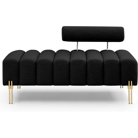 Modern Sofa Couch Loveseat , Upholstered Tufted Settee Love seat with Gold Legs and Adjustable Backrest, Small Sofas and couhes end of Bed for Living Room, Bedroom, Shops 53.2"-Black