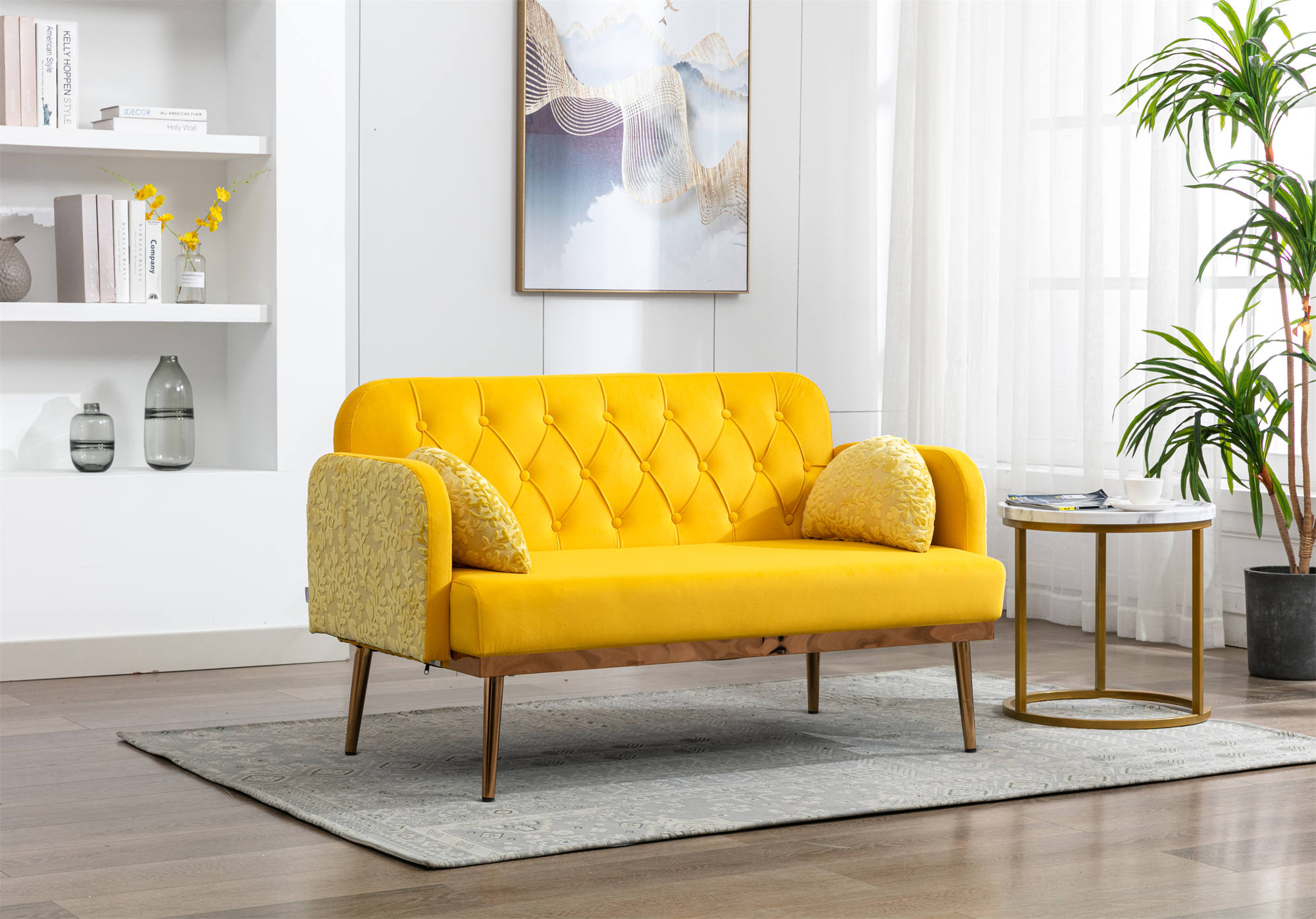Modern Sofa Couch, Velvet Fabric Loveseat Sofa with Solid Wood Frame