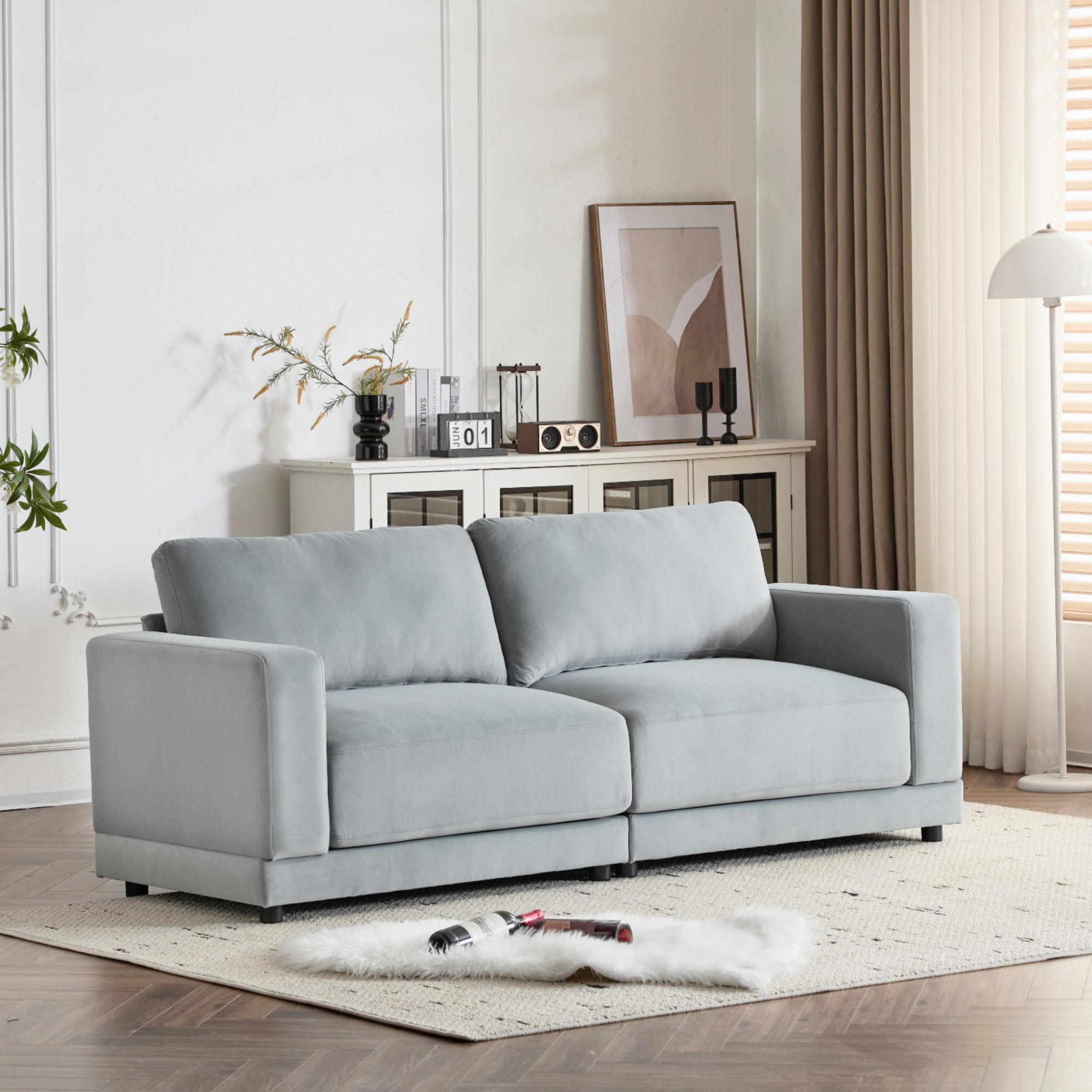 Modern Sofa Couches for Living Room,Mid-Century Upholstered Sofa Furniture with Sturdy Wooden Legs for Living Room,Bedroom,Grey