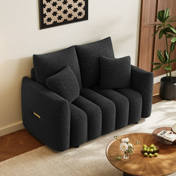 Wiilayok 56" Modern Loveseat Small Sofa,Teddy 2 Seater Sofa Couch with Back Cushions,Tufted Single Sofa Accent Chair for Small Spaces Living Room Bedroom Studio Office,Black