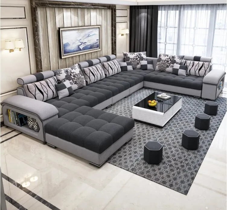 Modern Sofa Set Furniture Living Room Sectional Sofas L-Shaped Fabric ...