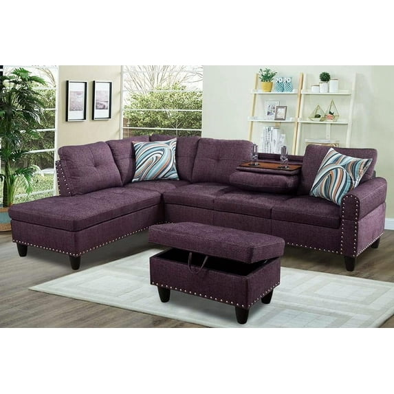 Modern Sofa Set Furniture Sofa Set Multifunctional Back Cushion & Ottoman Storage Chair (Left Facing, F09917A)