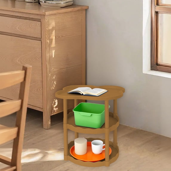 Modern Sofa Side Table Compact Bedside Table with Storage Shelf - Space Saving End Table for Living Room Bedroom Decor(Khaki-3 Tier)