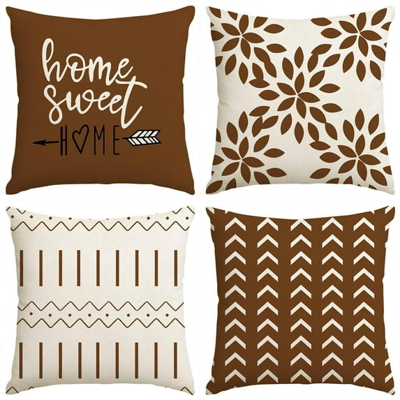 Modern Sofa Throw Pillow Covers Set of 4 Decorative Pillow Covers 18x18 inch Farmhouse Outdoor Modern Boho Pillowcase for Patio Couch Sofa Living Room Home Decoration(Coffee)
