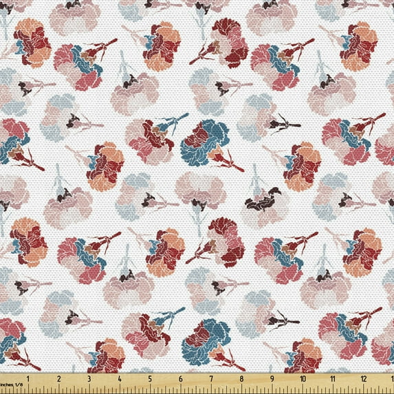 Modern Sofa Upholstery Fabric by the Yard, Abstract Clove Flowers in Colorful Design Irregular Repetition Shadowy Style, Decorative Fabric for DIY and Home Accents, White Multicolor by Ambesonne