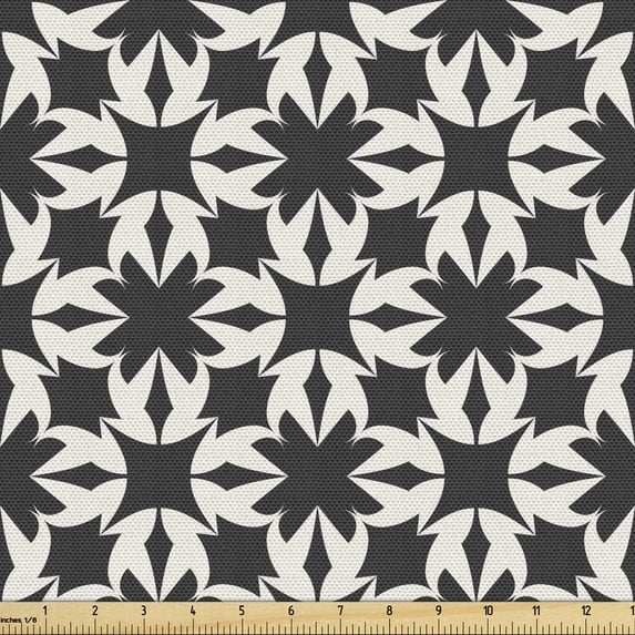 Ambesonne Modern Fabric by the Yard Upholstery, Royal Tile Motif Pattern, 10 Yards, Dark Grey and Eggshell