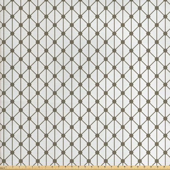Modern Sofa Upholstery Fabric by the Yard, Geometrical Diamonds Square Shaped Striped Crosses with Dots Image Print, Decorative Fabric for DIY and Home Accents, Sage Green and White by Ambesonne