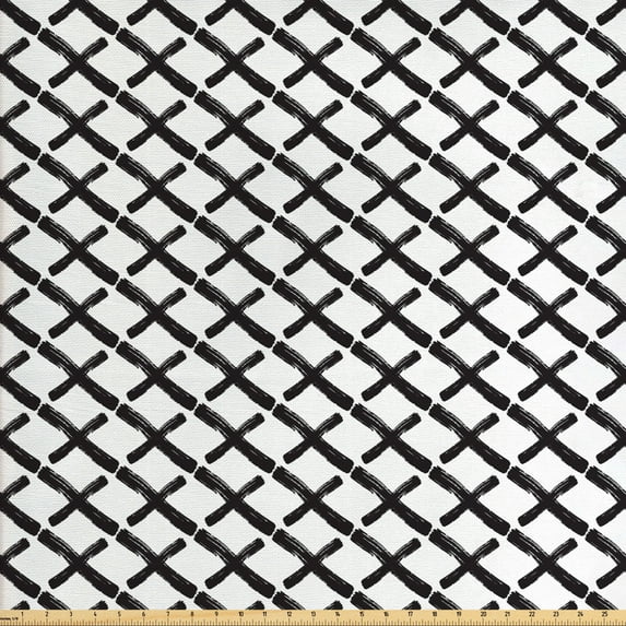 Ambesonne Modern Fabric by the Yard Upholstery, Minimalist Brushstokes, 2 Yards, Charcoal Grey White