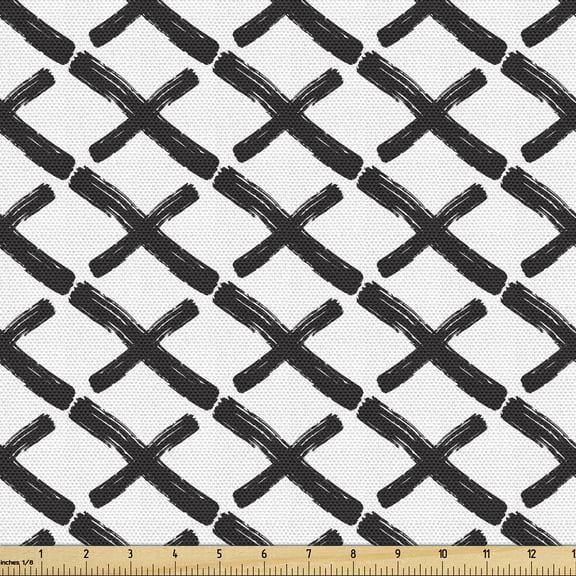 Ambesonne Modern Fabric by the Yard Upholstery, Minimalist Brushstokes, 1 Yard, Charcoal Grey White