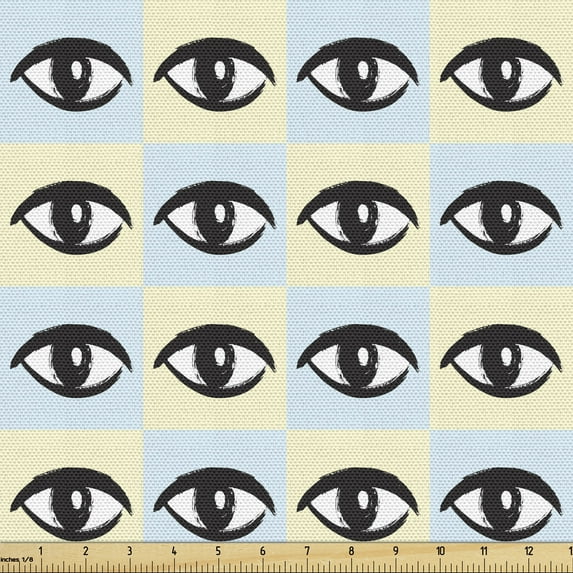 Ambesonne Modern Fabric by the Yard Upholstery, Woman Eye Symmetric Drawing, 2 Yards, Charcoal Grey Pale Blue