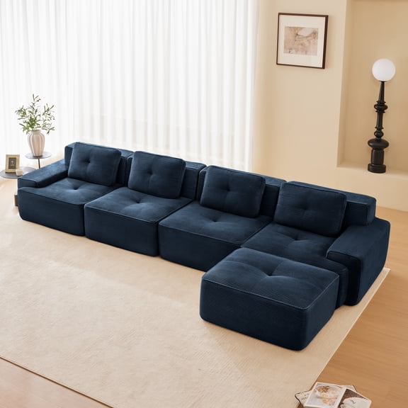Modern Sofa featuring 153" Blue Fabric, Living Room