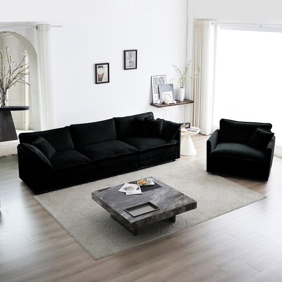 Modern Sofa in Black Chenille / Multiple Combinations for Customized Seating