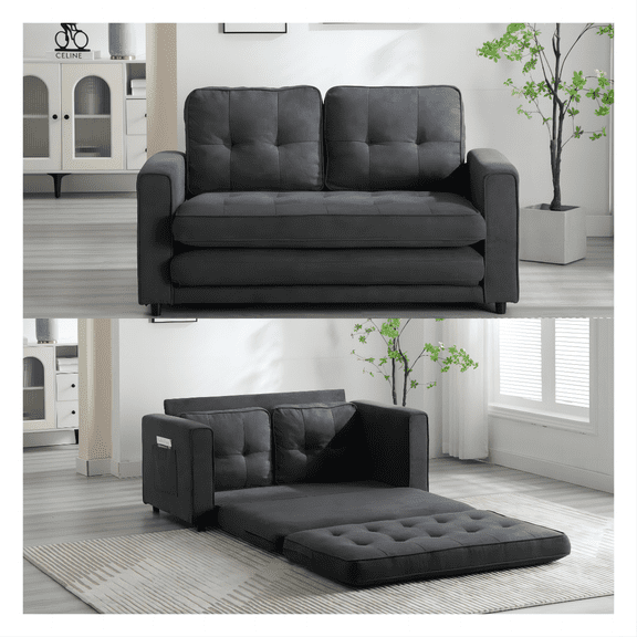Modern Sofas 3 Fold Sofa,Convertible Futon Couch sleeper sofabed,Space saving loveseat,Pull Out Couch Bed for Living Room,Dark Gray & Light Gray & Beige,Velvet linen fabric,Rustic Sofas