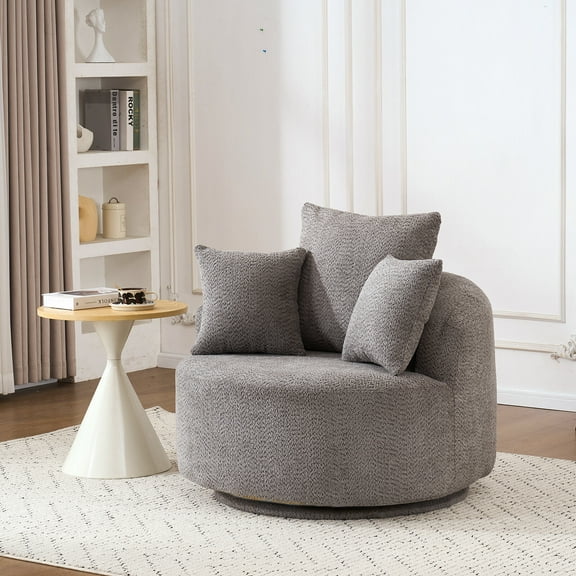 Modern Sofas 360° Swivel Chair Accent Barrel Chair Swivel Round Upholstered Sofa Chair with 3 Removable Pillows for Living Room, Bedroom, Office and Hotel, High-Resilience Sponge,Grey,Rustic Sofas
