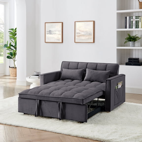 Modern Sofas 54.33 inch versatile foldable sofa bed in 3 lengths, modern sofa sofa sofa velvet pull-out bed, adjustable back (GRAY),Rustic Sofas