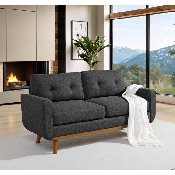 Modern Sofas 67.7" Wide Mid-Century Modern Upholstered Tufted Loveseat Sofa With Wooden Legs,Rustic Sofas
