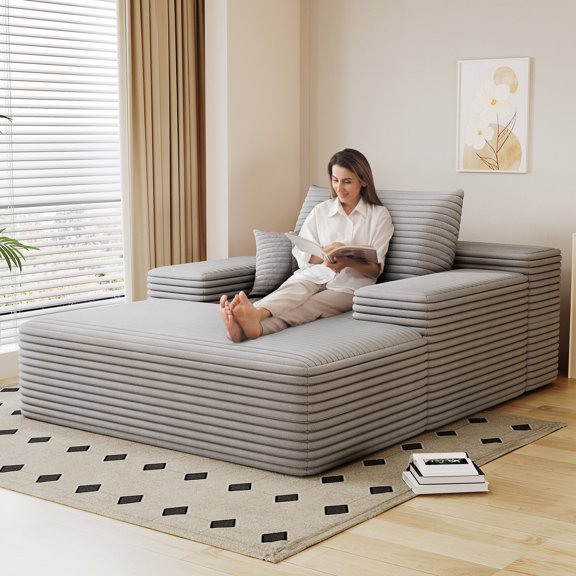 Modern Sofas 68"*51" Chaise Lounge Chair Indoor, Oversized Upholstered Sofa Bed, Sleeper Couch Reading Chairs Fluffy Plush Faux Fur Cloud Sofas Couches for Living Room,Grey,Rustic Sofas