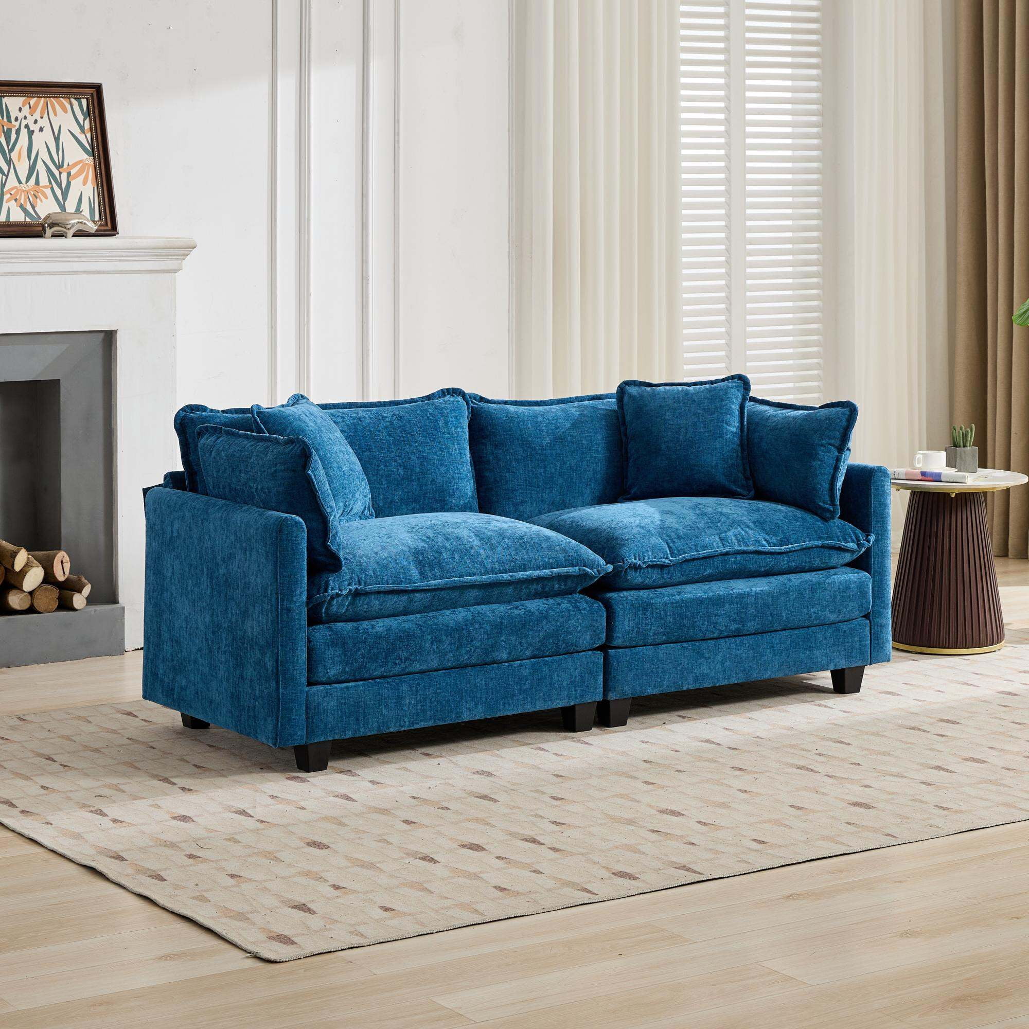 Modern Sofas Cloud Sofa LoveSeat (Ottoman is not included), Modern Sectional Couch, for Living Room Bedroom and Apartment, Comfy Double Layer Upholstered Seat Cushion, Breathable Chenille Fabric, Blu