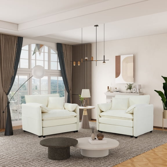 Modern Sofas Oversized Chenille Oversized Accent Chair Set of 2, Comfy Single Sofa Chair with Large Seat , Modern Armchair Reading Chairs for Bedroom, Living Room,Beige,Rustic Sofas