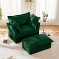 thumbnail image 1 of Modern Sofas Upholstered Slipcovered Armchair with Ottoman, Deep Seat Armchair W/ Wide Ottoman for Living Room, Armchair Sets with Large Soft Pillows(Set of 2), Green Corduroy Fabric,Fabric Sofas, 1 of 24