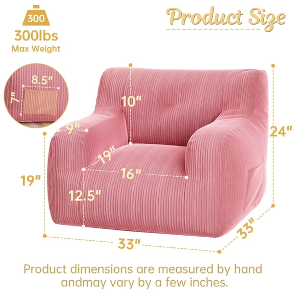 Modern Soft Corduroy Bean Bag Armchair  Comfortable Lounge Chair with 300lb Weight Capacity, Perfect for Living Room or Bedroom