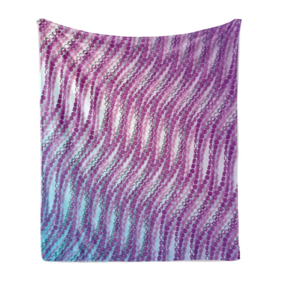 Modern Soft Flannel Fleece Blanket, Abstract Design with Bubble like Wavy Circled Lines Absured Design Art Print, Cozy Plush for Indoor and Outdoor Use, 70" x 90", Purple and White, by Ambesonne