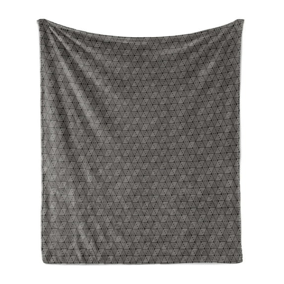 Modern Soft Flannel Fleece Blanket, Abstract Lines Lattice Ornament Repeating Tribal Inspired Elements, Cozy Plush for Indoor and Outdoor Use, 70" x 90", Charcoal Grey and Pale Tan, by Ambesonne