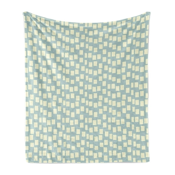 Modern Soft Flannel Fleece Blanket, Big and Small Asymmetrical Squares Pattern Modern Geometric Tile Design Print, Cozy Plush for Indoor and Outdoor Use, 50" x 70", Pale Blue Cream, by Ambesonne