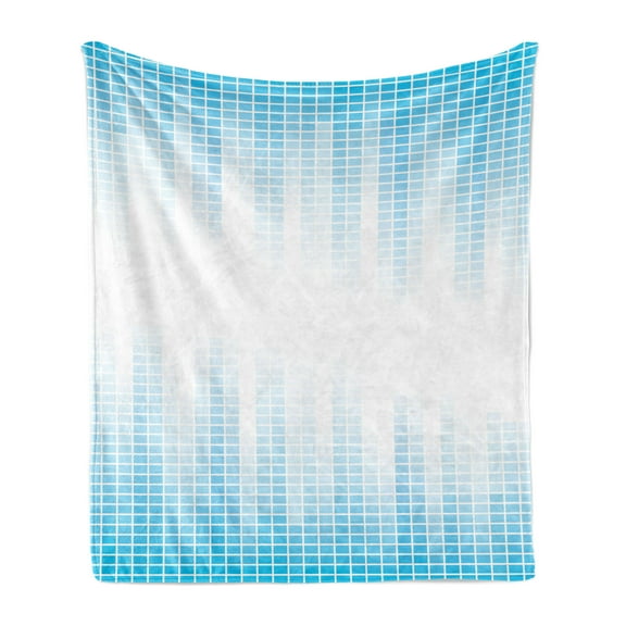 Modern Soft Flannel Fleece Blanket, Contemporary Geometric Squared Design with Lines Ombre Like Colored Image Print, Cozy Plush for Indoor and Outdoor Use, 50" x 60", White and Blue, by Ambesonne