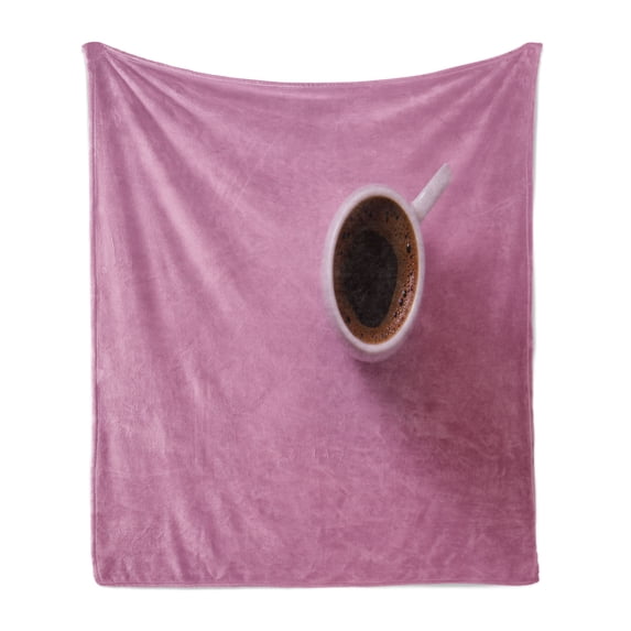 Modern Soft Flannel Fleece Blanket, Cup of Coffee Mug on the Table Cafe Hipster Urban Life Espresso Americano Latte, Cozy Plush for Indoor and Outdoor Use, 50" x 60", Pink and Brown, by Ambesonne
