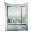 thumbnail image 1 of Modern Soft Flannel Fleece Blanket, Empty Loft Cityscape Apartment Buildings Industrial Landscape Image Print, Cozy Plush for Indoor and Outdoor Use, 50" x 70", Pale Grey and White, by Ambesonne, 1 of 5