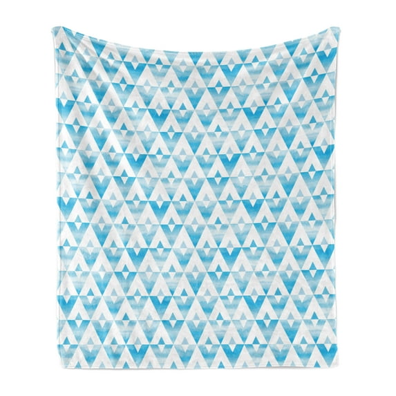 Modern Soft Flannel Fleece Blanket, Geometric Contemporary Shapes Triangle Line with Clear Sky and Cloudy Backdrop Image, Cozy Plush for Indoor and Outdoor Use, 50" x 60", Baby Blue, by Ambesonne