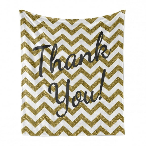 Modern Soft Flannel Fleece Blanket, Geometric Zig Zag Colored Little Stones Like Stripes with Thank You Words, Cozy Plush for Indoor and Outdoor Use, 70" x 90", Charcoal Grey Yellow, by Ambesonne
