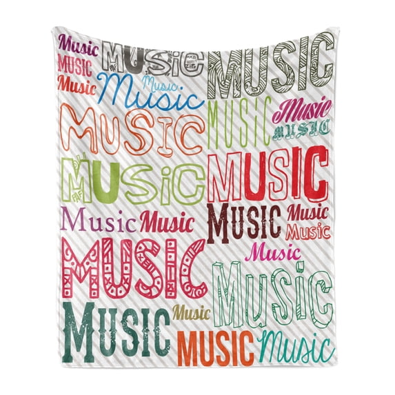 Modern Soft Flannel Fleece Blanket, Music Typography in Various Styles Rhythm Acoustic Harmony Melody Funky Illustration, Cozy Plush for Indoor and Outdoor Use, 50" x 70", Multicolor, by Ambesonne