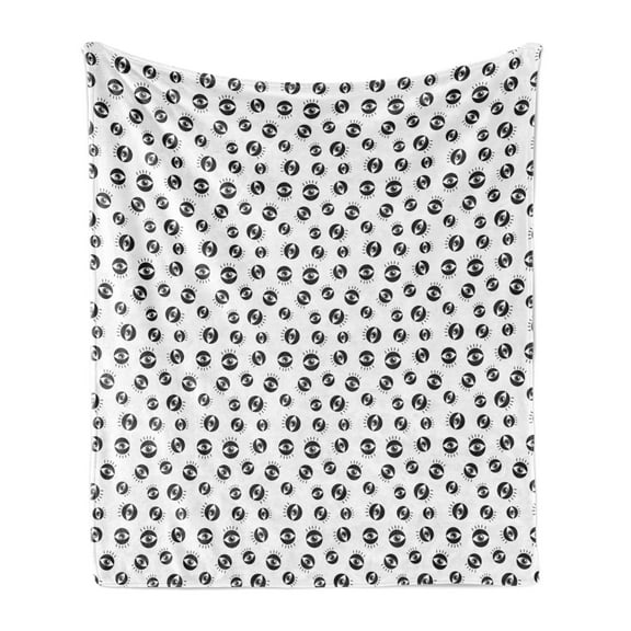 Modern Soft Flannel Fleece Blanket, Print of Eye Drawings Symbolizing Vision Spectrum Hipster Urban Lifestyle, Cozy Plush for Indoor and Outdoor Use, 60" x 80", Charcoal Grey White, by Ambesonne