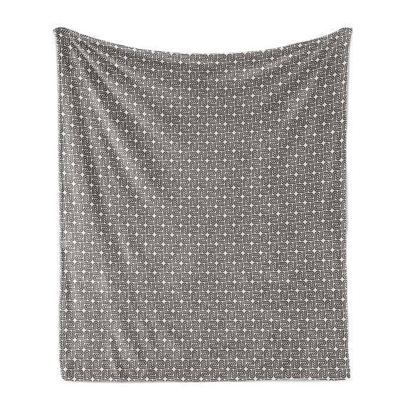 Modern Soft Flannel Fleece Blanket, Repeating Geometric Grid Simple Forms Creative Tracery Pattern Art, Cozy Plush for Indoor and Outdoor Use, 50" x 60", Eggshell and Charcoal Grey, by Ambesonne