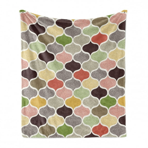 Modern Soft Flannel Fleece Blanket, Seamless Oriental Geometric Morrocan Doodle Pattern with Dots and Blank Colors Art, Cozy Plush for Indoor and Outdoor Use, 60" x 80", Multicolor, by Ambesonne