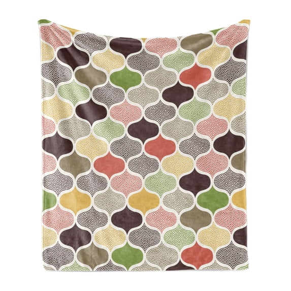 Modern Soft Flannel Fleece Blanket, Seamless Oriental Geometric Morrocan Doodle Pattern with Dots and Blank Colors Art, Cozy Plush for Indoor and Outdoor Use, 70" x 90", Multicolor, by Ambesonne